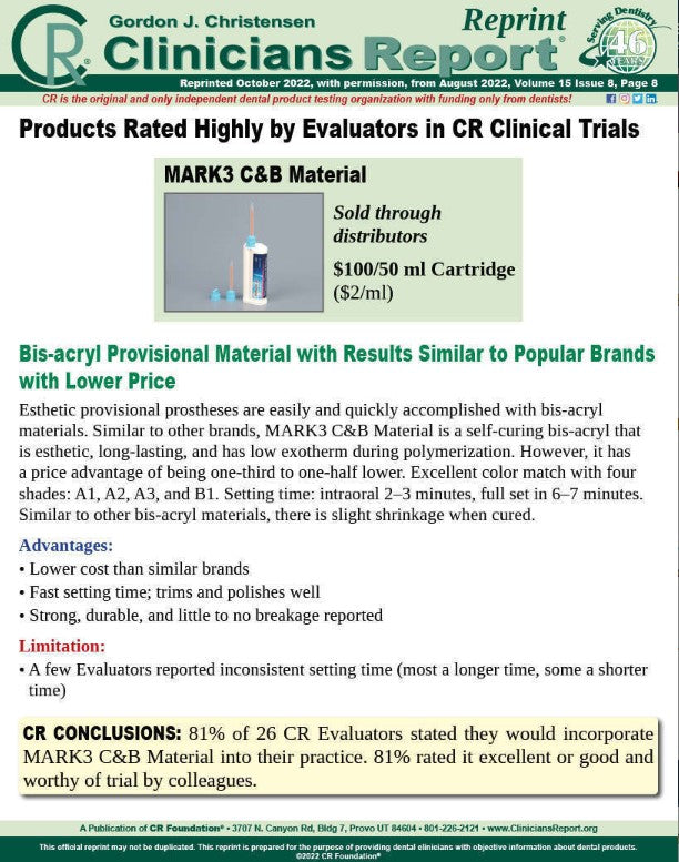 Temporary Crown & Bridge A1 10:1  50ml. Cartridge (75gm.) & 10 Tips - MARK3®